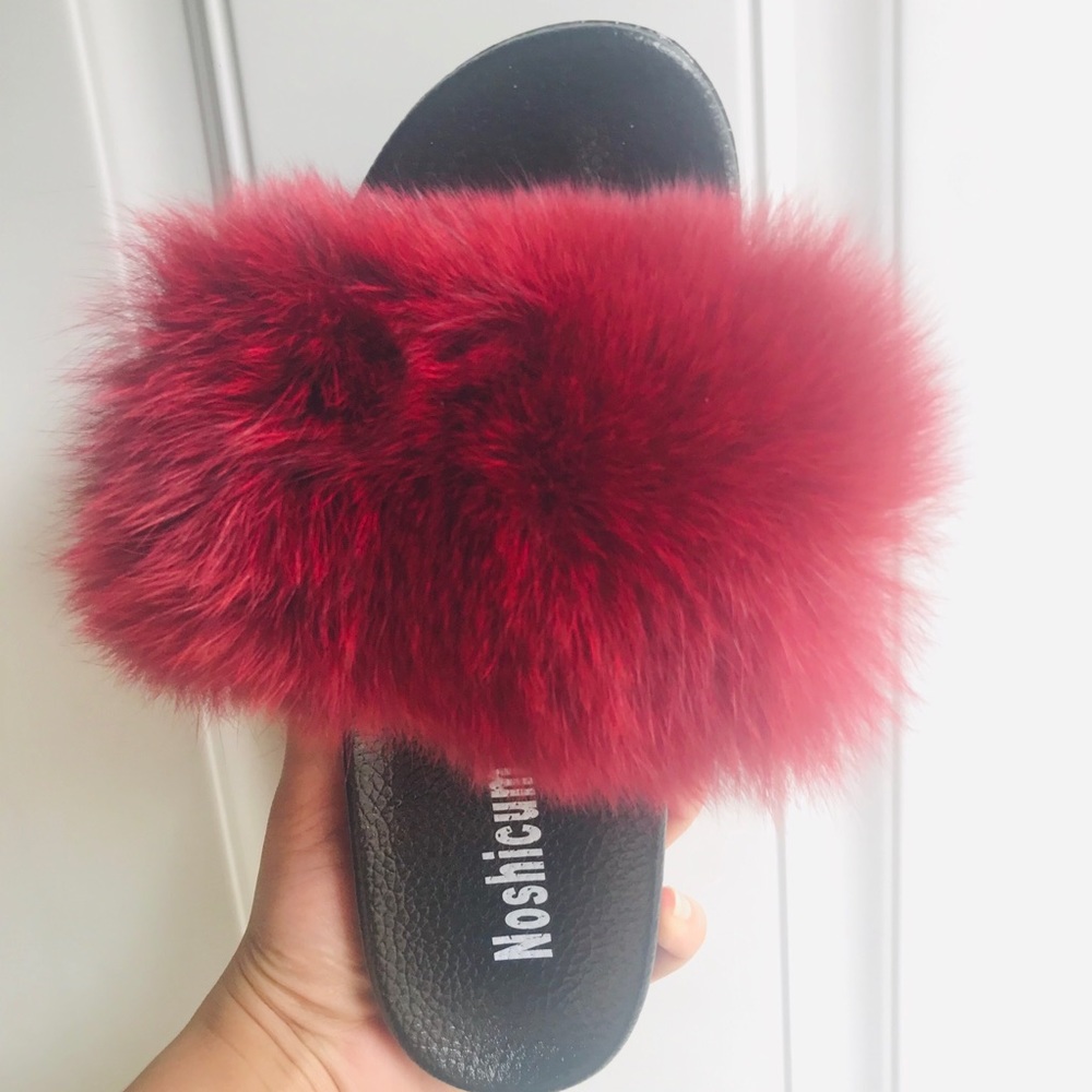 100% Real Raccoon fur slides